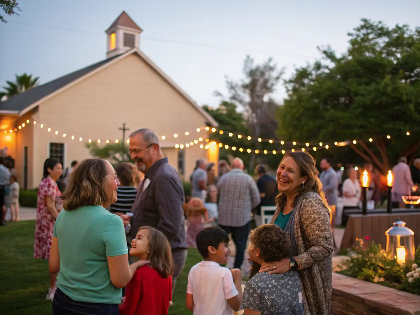 A photograph capturing a community event held at the Église d'Espinasse, showcasing local residents participating in a cultural celebration.